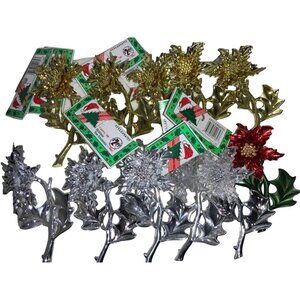 Floral Poinsettia Christmas Tree Ornaments In Gold Silver and Red Colors